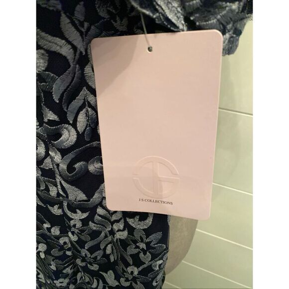 JS Collections Blue Metallic Illusion Yoke Scroll Embroidered Gown NWOT Size 2 - Picture 10 of 13